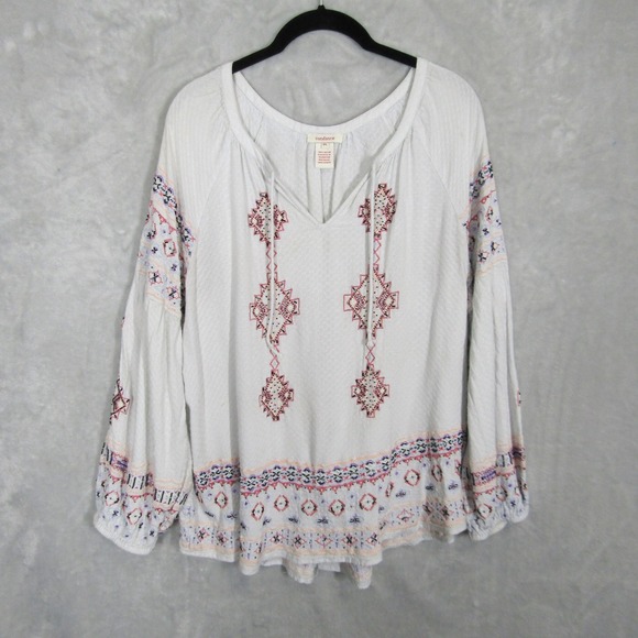 Sundance Embroidered Peasant Top Petite Large PL White Boho Blouse - Picture 1 of 12